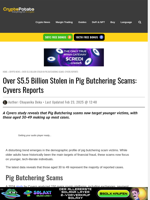 Over $5.5 Billion Stolen in Pig Butchering Scams: Cyvers Reports