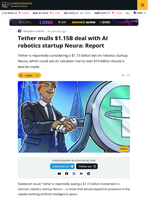 Tether Eyes $1.15 Billion Deal With Robotics Startup Neura