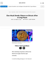 Elon Musk Breaks Silence on Bitcoin After a Long Pause