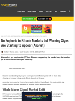 No Euphoria in Bitcoin Markets but Warning Signs Are Starting to Appear (Analyst)