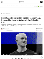 Coinbase to Invest in India's CoinDCX, Expand in South Asia and the Middle East - Decrypt