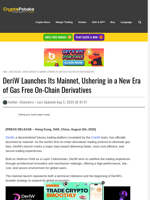 DeriW Launches Its Mainnet, Ushering in a New Era of Gas Free On-Chain Derivatives