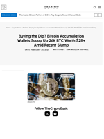 Buying the Dip? Bitcoin Accumulation Wallets Scoop Up 26K BTC Worth $2B+ Amid Recent Slump