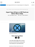 Expert Says All Eyes on XRP Final Low Before Wave 3 Rally
