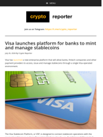 Visa launches platform for banks to mint and manage stablecoins