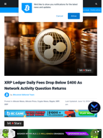 XRP Ledger Daily Fees Drop Below $400