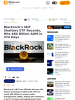 Blackrock’s IBIT Shatters ETF Records, Hits $80 Billion AUM in 374 Days – Crypto News Bitcoin News