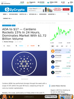ADA to $1? — Cardano Rockets 15% In 24 Hours, Dominates Market With $1.72 Billion Volume ⋆ ZyCrypto