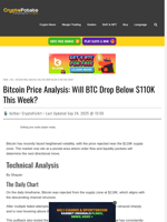 Bitcoin Price Analysis: Will BTC Drop Below $110K This Week?