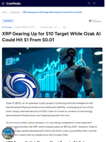 XRP Gearing Up for $10 Target While Ozak AI Could Hit $1 From $0.01