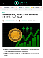 Hedera (HBAR) Gains 27% in a Week—Is $0.40 the Next Stop?
