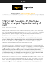 TOKEN2049 Dubai Hits 15,000-Ticket Sell-Out – Largest Crypto Gathering of 2025