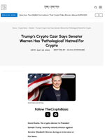 Trump’s Crypto Czar Says Senator Warren Has ‘Pathological’ Hatred For Crypto