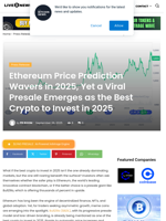 Ethereum Price Prediction Wavers in 2025, Yet a Viral Presale Emerges as the Best Crypto to Invest in 2025 | Live Bitcoin News