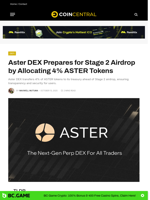 Aster DEX Prepares for Stage 2 Airdrop by Allocating 4% ASTER Tokens - CoinCentral