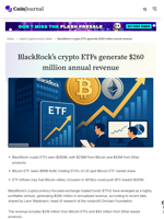BlackRock’s crypto ETFs generate $260 million annual revenue - CoinJournal