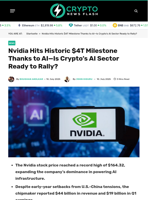 Nvidia Hits Historic $4T Milestone Thanks to AI—Is Crypto’s AI Sector Ready to Rally? - Crypto News Flash