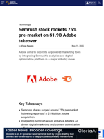 Semrush stock rockets 75% pre-market on $1.9B Adobe takeover
