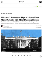 'Historic': Trump to Sign Nation’s First Major Crypto Bill After Passing House - Decrypt