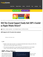 Will This Crucial Support Finally Halt XRP's Freefall as Ripple Whales Return?