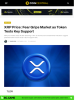 XRP Price: Fear Grips Market as Token Tests Key Support - CoinCentral