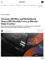Strategy, BitMine and Robinhood Shares Hit Monthly Lows as Bitcoin Sinks Further - Decrypt