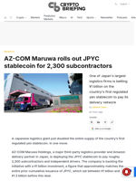AZ-COM Maruwa rolls out JPYC stablecoin for 2,300 subcontractors