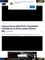 Solana Faces Mild 111.7% Liquidation Imbalance as Price Leads Gainers - U.Today