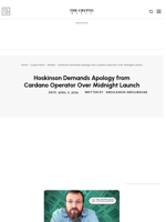 Hoskinson Demands Apology from Cardano Operator Over Midnight Launch