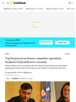 Top Democrat on House committee questions Kraken's Federal Reserve account 