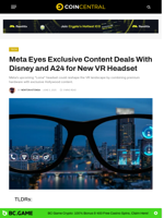 Meta Eyes Exclusive Content Deals With Disney and A24 for New VR Headset - CoinCentral