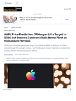 AAPL Price Prediction: JPMorgan Lifts Target to $360 but Binance Contract Stalls Below Pivot as Momentum Flattens - Blockchain.News