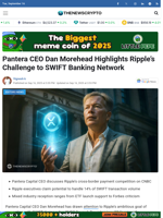 Pantera CEO Dan Morehead Highlights Ripple's Challenge to SWIFT Banking Network