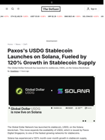 Paxos's USDG Stablecoin Launches on Solana, Fueled by 120% Growth in Stablecoin Supply - 