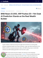 BNB Nears $1,000, XRP Pushes $5—Yet Ozak AI Prediction Stands as the Real Wealth Builder
