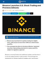 Binance Launches U.S. Stock Trading and Previews bStocks