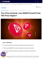 Tron Price Outlook: Can $826M Growth Push TRX Price Higher?