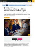 Securitize Eyes $1B SPAC Deal With Cantor Fitzgerald: Report