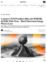 Canary CEO Predicts Bitcoin Will Hit $150K This Year—But Ethereum Surge Won't Last - Decrypt