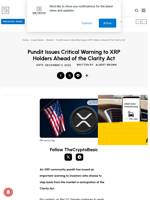 Pundit Issues Critical Warning to XRP Holders Ahead of the Clarity Act