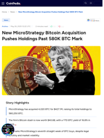New MicroStrategy Bitcoin Acquisition Pushes Holdings Past 580K BTC Mark