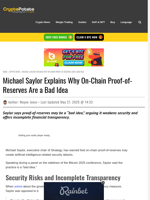 Michael Saylor Explains Why On-Chain Proof-of-Reserves Are a Bad Idea