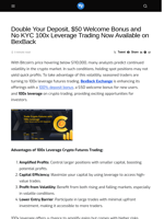 Double Your Deposit, $50 Welcome Bonus and No KYC 100x Leverage Trading Now Available on BexBack - Visionary Financial