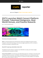 ENT3 Launches Web3 Concert Platform Presale: Tokenized Holograms, Real-World Venues, and Passive Rewards