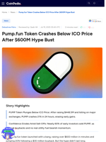 Pump.fun Token Crashes Below ICO Price After $600M Hype Bust