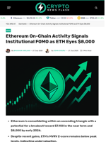 Ethereum On-Chain Activity Signals Institutional FOMO as ETH Eyes $8,000 - Crypto News Flash