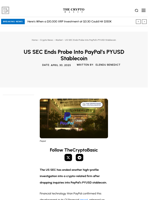 US SEC Ends Probe Into PayPal’s PYUSD Stablecoin
