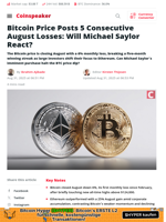 Bitcoin Price Posts 5 Consecutive August Losses: Will Michael Saylor React? - Coinspeaker