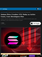 Solana Price Crashes 15% Today as Active Users, Core Developers Flee