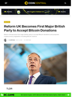 Reform UK Becomes First Major British Party to Accept Bitcoin Donations - CoinCentral